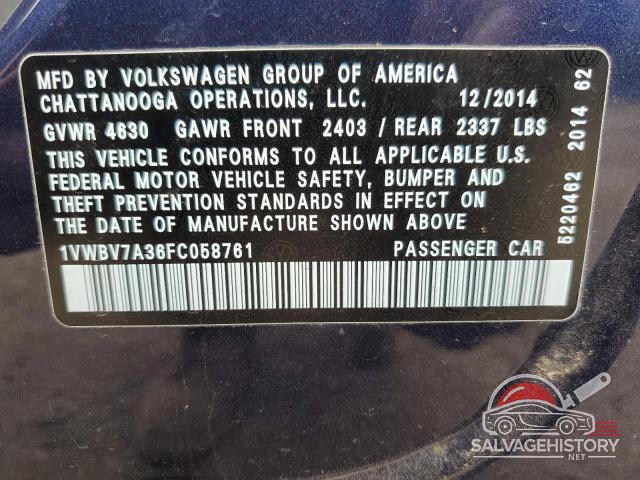 1VWBV7A36FC058761 2015 VOLKSWAGEN PASSAT photo no. 12