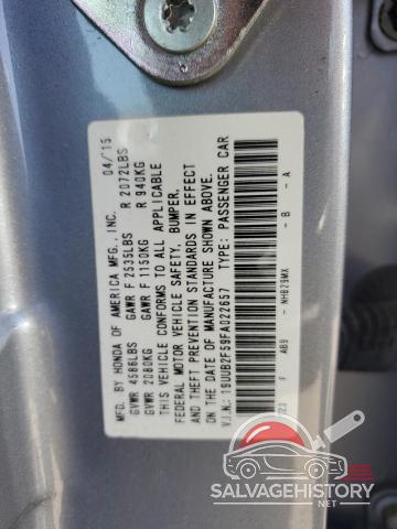 19UUB2F59FA022657 2015 ACURA TLX photo no. 12