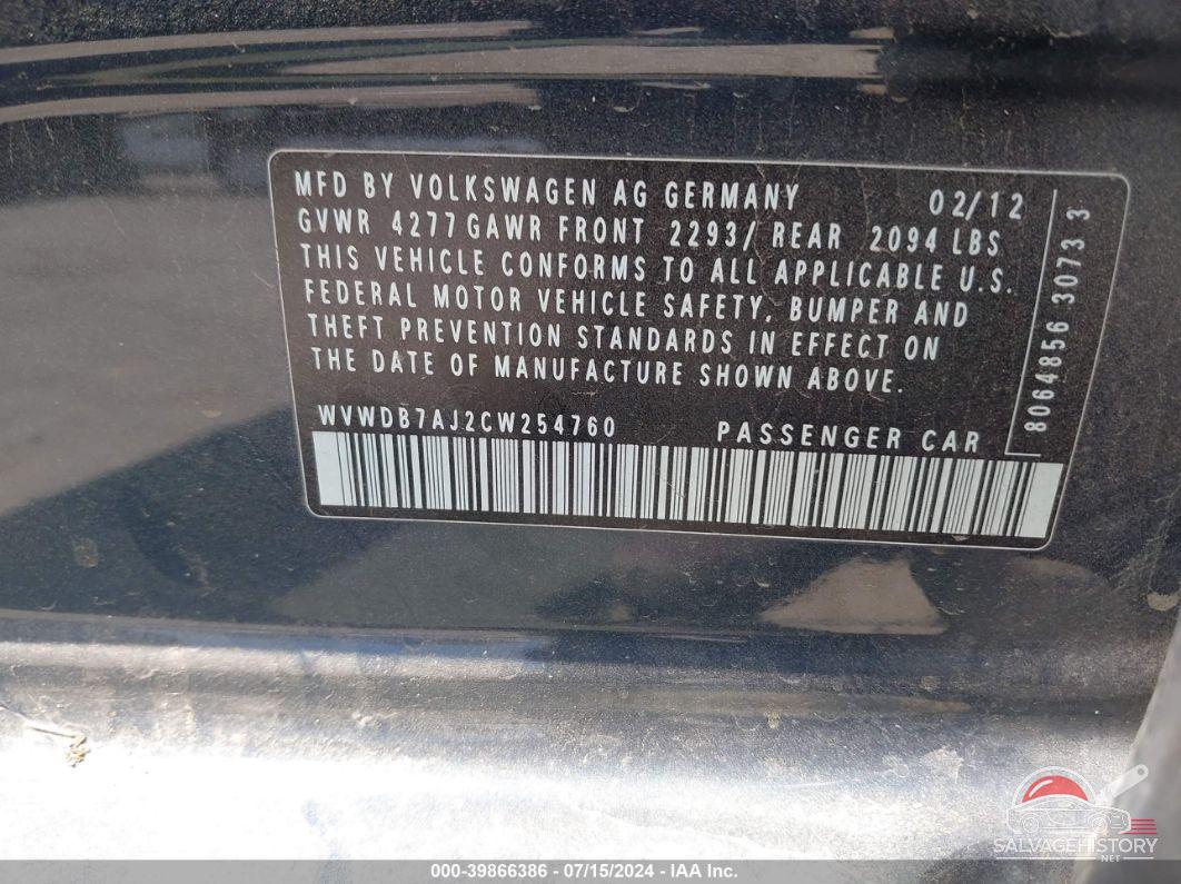 WVWDB7AJ2CW254760 2012 VOLKSWAGEN GOLF photo no. 9