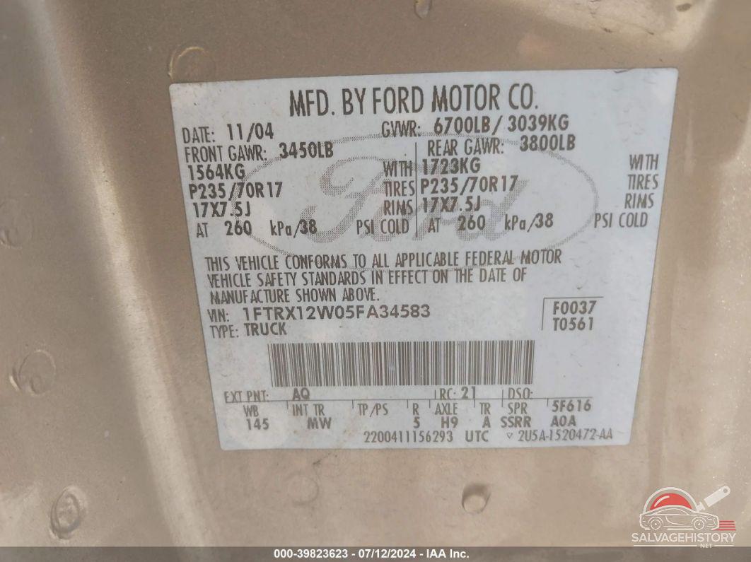 1FTRX12W05FA34583 2005 FORD F-150 photo no. 9