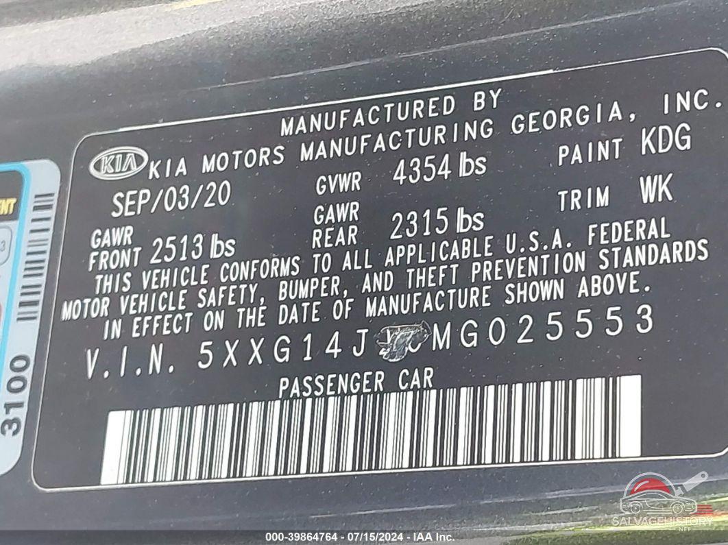 5XXG14J20MG025553 2021 KIA K5 photo no. 9