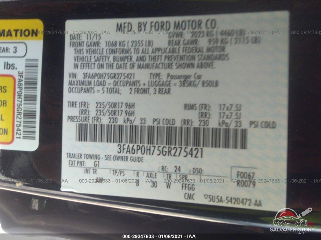 3FA6P0H75GR275421 2016 FORD FUSION photo no. 9