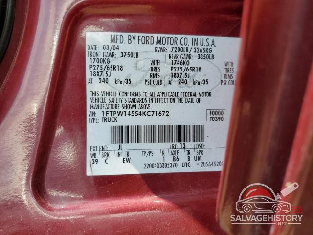 1FTPW14554KC71672 2004 FORD F-150 photo no. 12