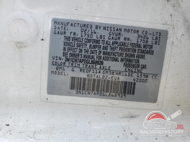 3N1CN7AP2GL868939 2016 NISSAN VERSA photo no. 13