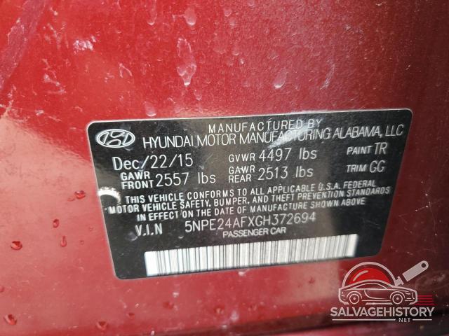 5NPE24AFXGH372694 2016 HYUNDAI SONATA photo no. 12