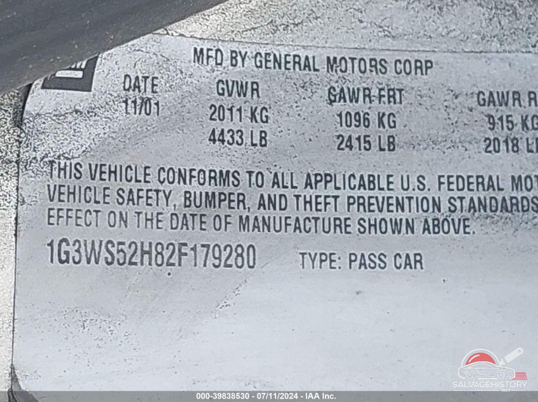 1G3WS52H82F179280 2002 OLDSMOBILE INTRIGUE photo no. 9