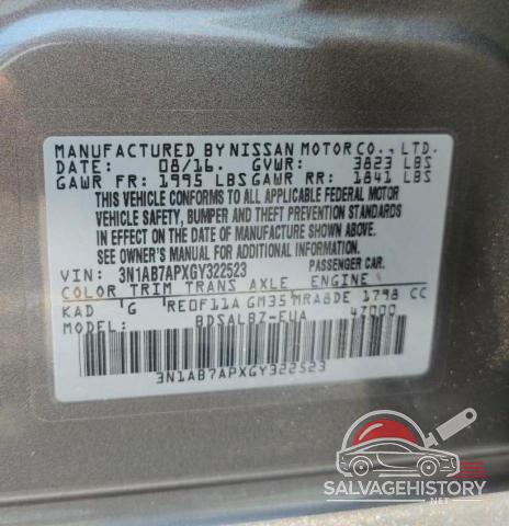 3N1AB7APXGY322523 2016 NISSAN SENTRA photo no. 10