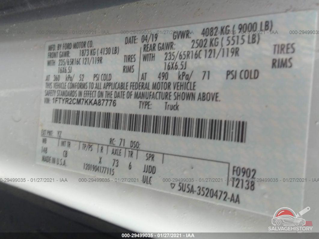1FTYR2CM7KKA87776 2019 FORD TRANSIT VAN photo no. 9