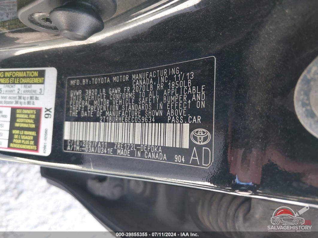 2T1BURHE6EC059634 2014 TOYOTA COROLLA photo no. 9