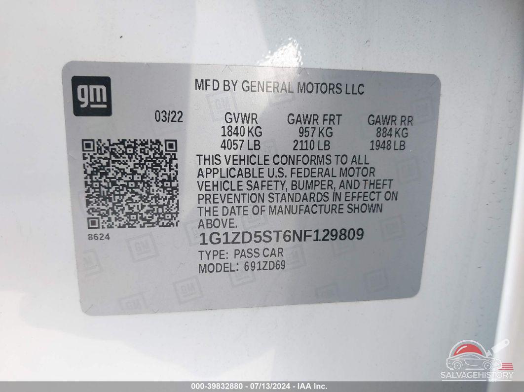 1G1ZD5ST6NF129809 2022 CHEVROLET MALIBU photo no. 9