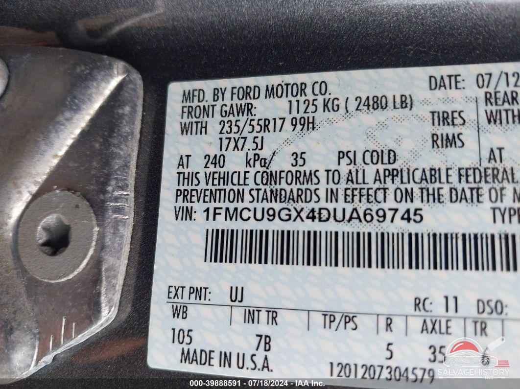 1FMCU9GX4DUA69745 2013 FORD ESCAPE photo no. 9