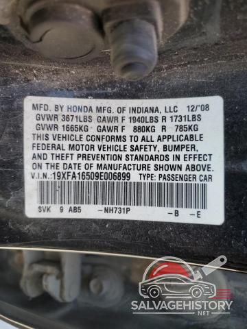 19XFA16509E006899 2009 HONDA CIVIC photo no. 12