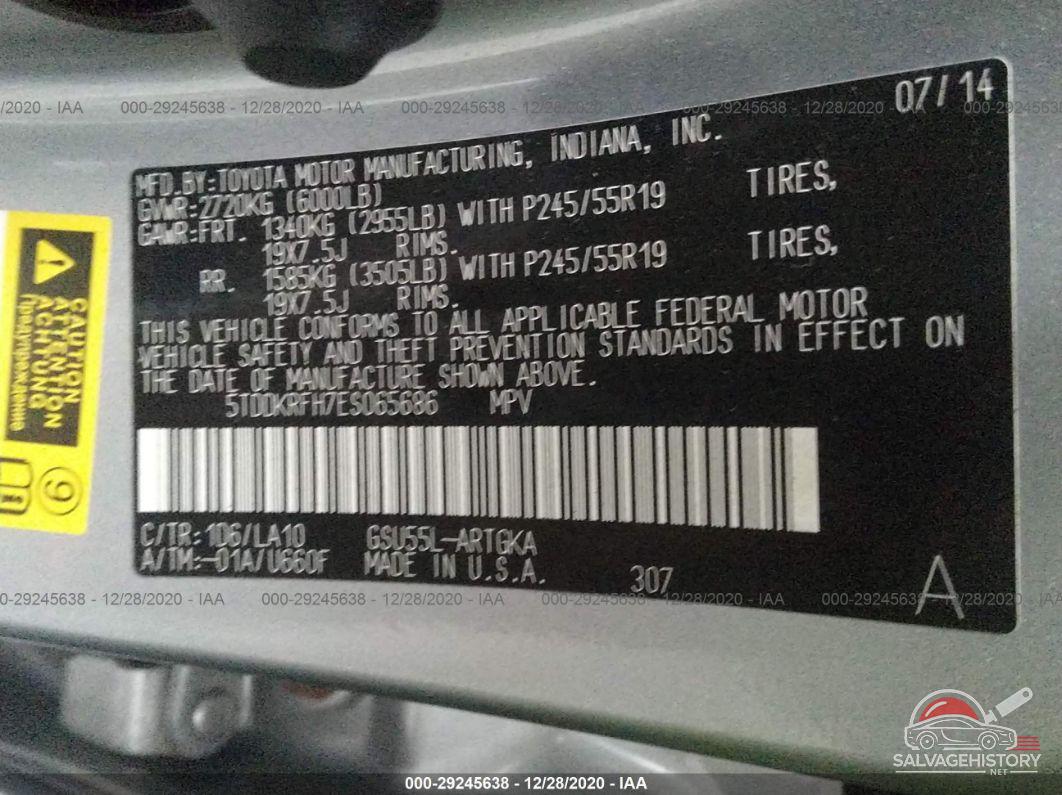 5TDDKRFH7ES065686 2014 TOYOTA HIGHLANDER photo no. 9