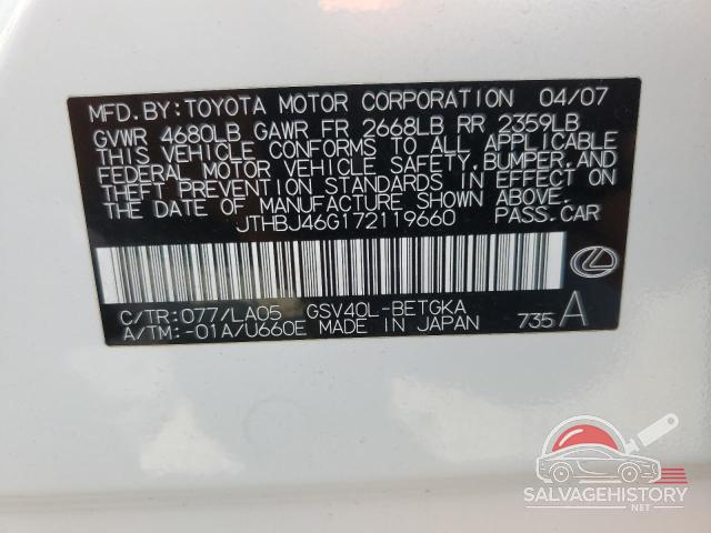 JTHBJ46G172119660 2007 LEXUS ES350 photo no. 13