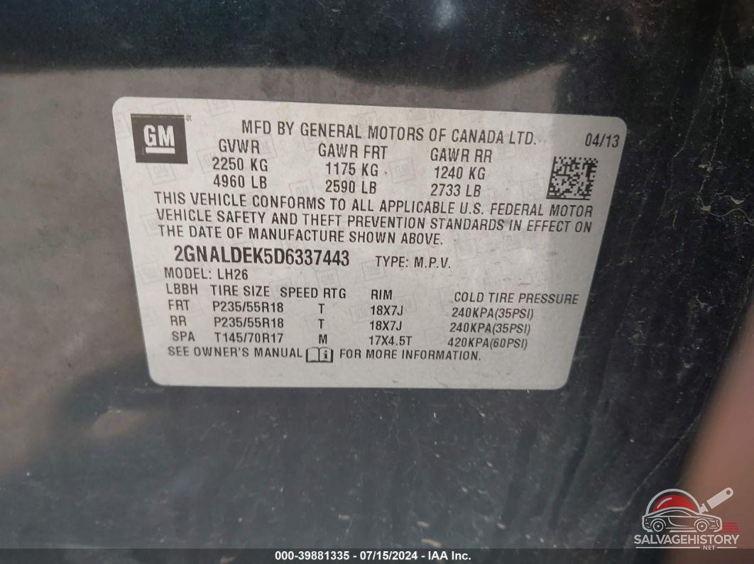 2GNALDEK5D6337443 2013 CHEVROLET EQUINOX photo no. 9