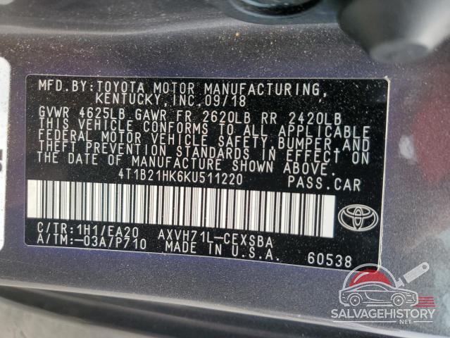 4T1B21HK6KU511220 2019 TOYOTA CAMRY photo no. 12