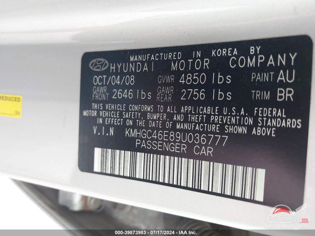KMHGC46E89U036777 2009 HYUNDAI GENESIS photo no. 9