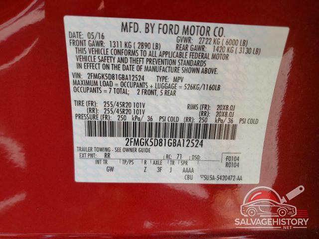 2FMGK5D81GBA12524 2016 FORD FLEX photo no. 14