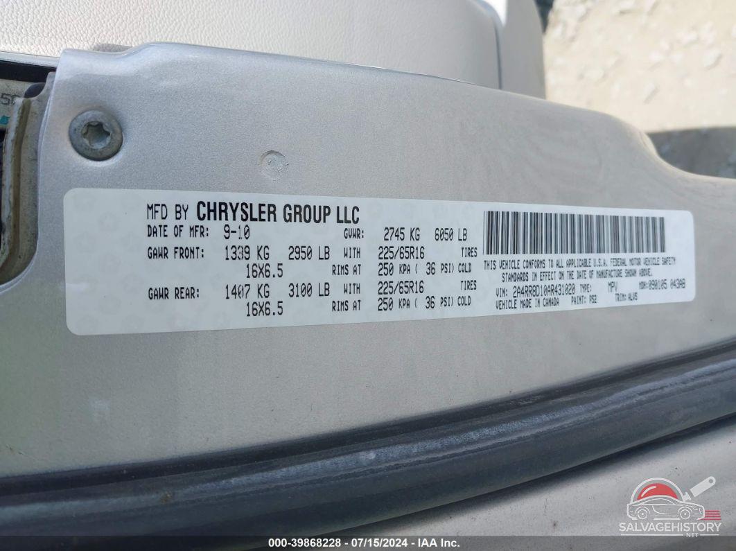 2A4RR8D10AR431020 2010 CHRYSLER TOWN & COUNTRY photo no. 9