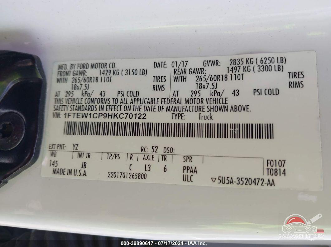 1FTEW1CP9HKC70122 2017 FORD F-150 photo no. 9