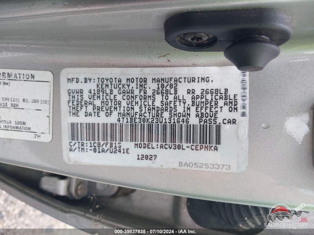 4T1BE30K23U131646 2003 TOYOTA CAMRY photo no. 9