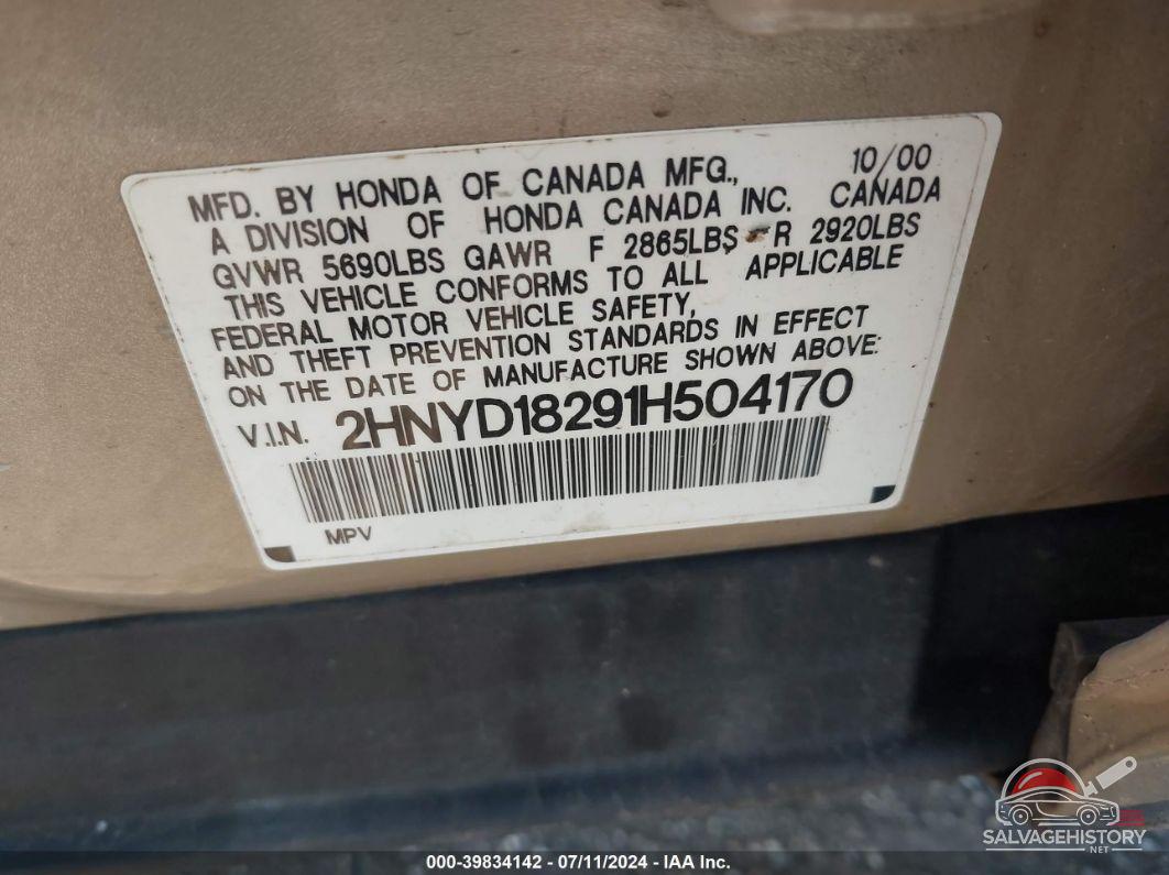 2HNYD18291H504170 2001 ACURA MDX photo no. 9