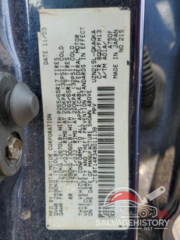 JTEBT14R348011138 2004 TOYOTA 4RUNNER photo no. 12