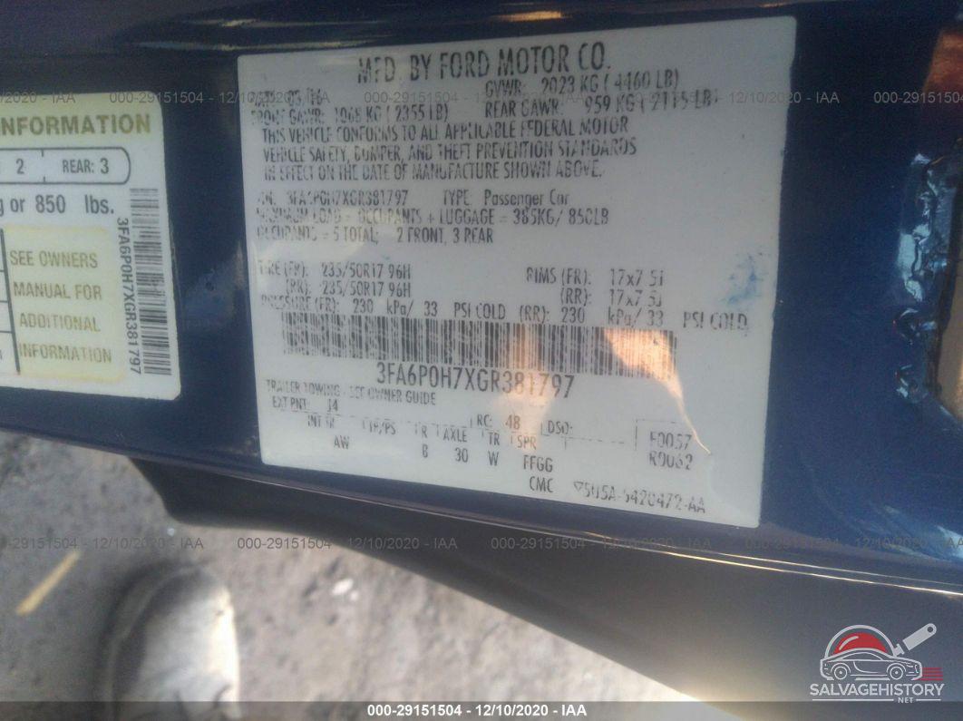 3FA6P0H7XGR381797 2016 FORD FUSION photo no. 9