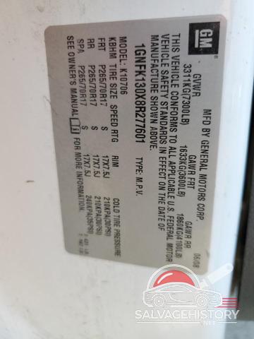 1GNFK130X8R277601 2008 CHEVROLET TAHOE photo no. 12