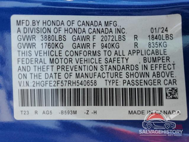 2HGFE2F57RH540658 2024 HONDA CIVIC photo no. 13
