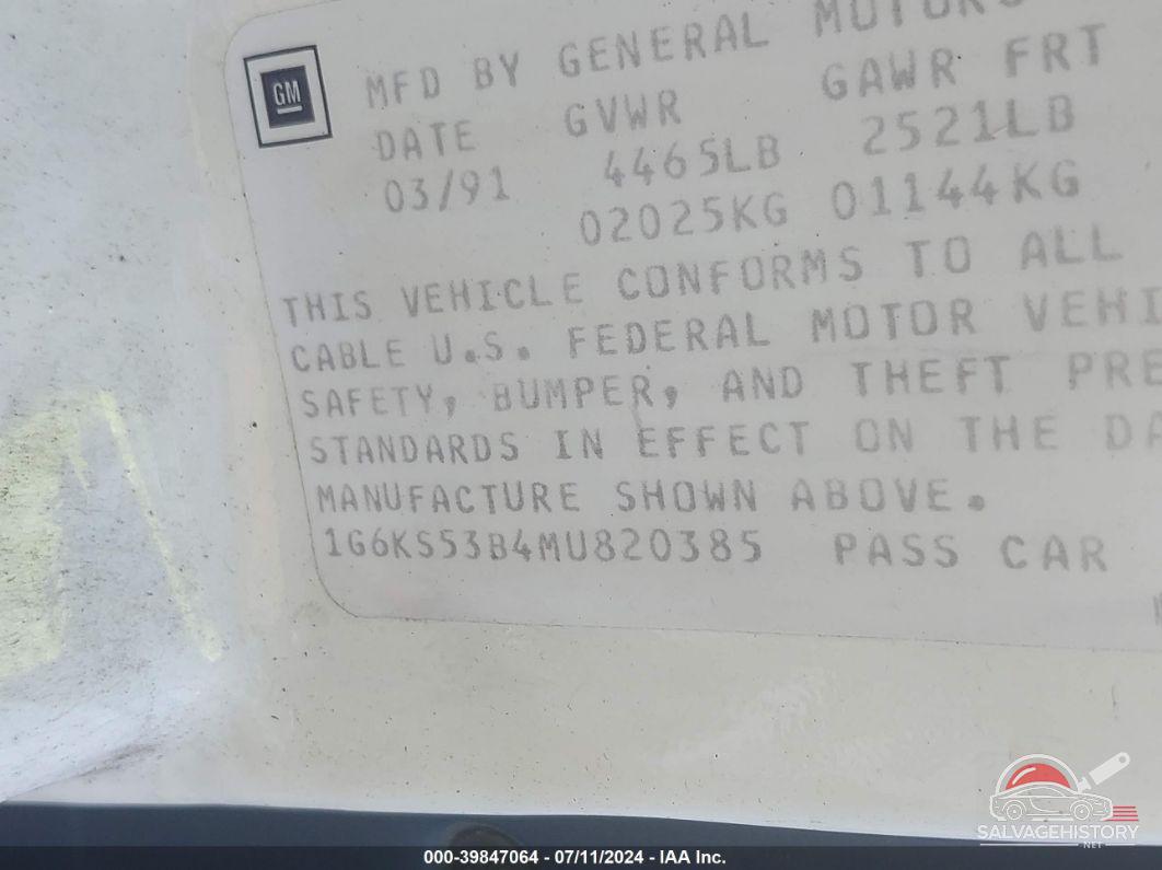 1G6KS53B4MU820385 1991 CADILLAC SEVILLE photo no. 9