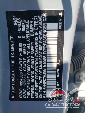 SHHFK7H49MU419488 2021 HONDA CIVIC photo no. 13