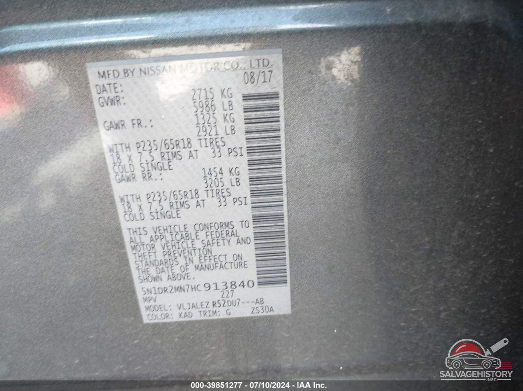 5N1DR2MN7HC913840 2017 NISSAN PATHFINDER photo no. 9
