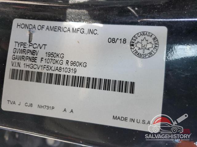 1HGCV1F5XJA810319 2018 HONDA ACCORD photo no. 10