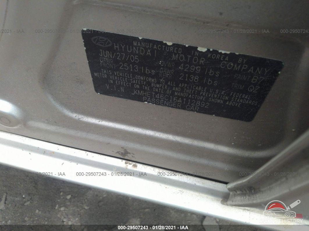 KMHET46C16A112892 2006 HYUNDAI SONATA photo no. 9