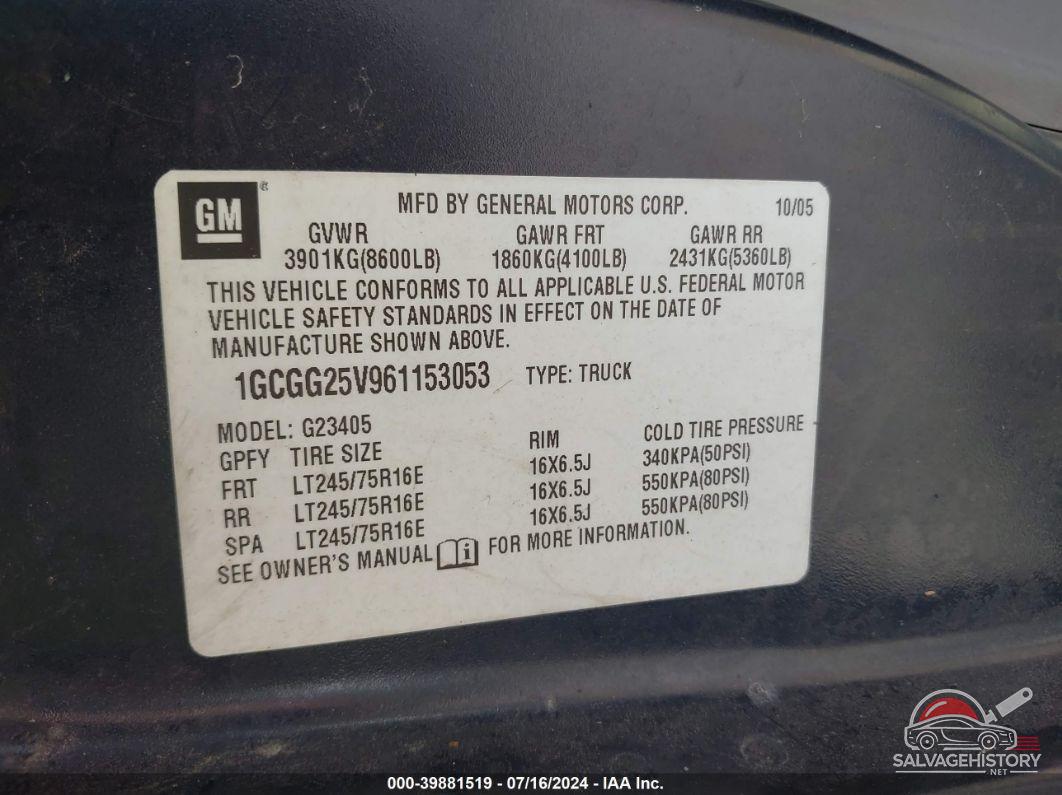 1GCGG25V961153053 2006 CHEVROLET EXPRESS photo no. 9