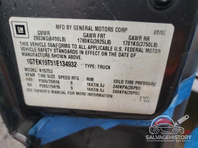 1GTEK19T51E134932 2001 GMC SIERRA photo no. 12