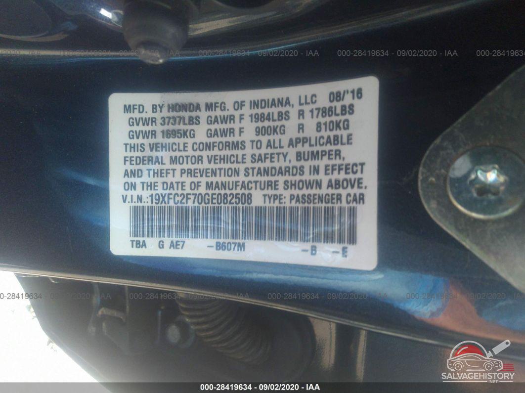 19XFC2F70GE082508 2016 HONDA CIVIC SEDAN photo no. 9