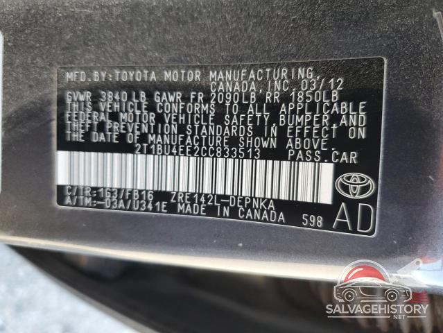 2T1BU4EE2CC833513 2012 TOYOTA COROLLA photo no. 12