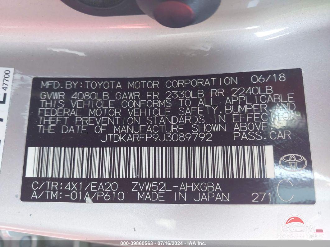 JTDKARFP9J3089792 2018 TOYOTA PRIUS PRIME photo no. 9