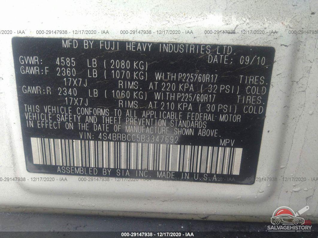 4S4BRBCC5B3347692 2011 SUBARU OUTBACK photo no. 9
