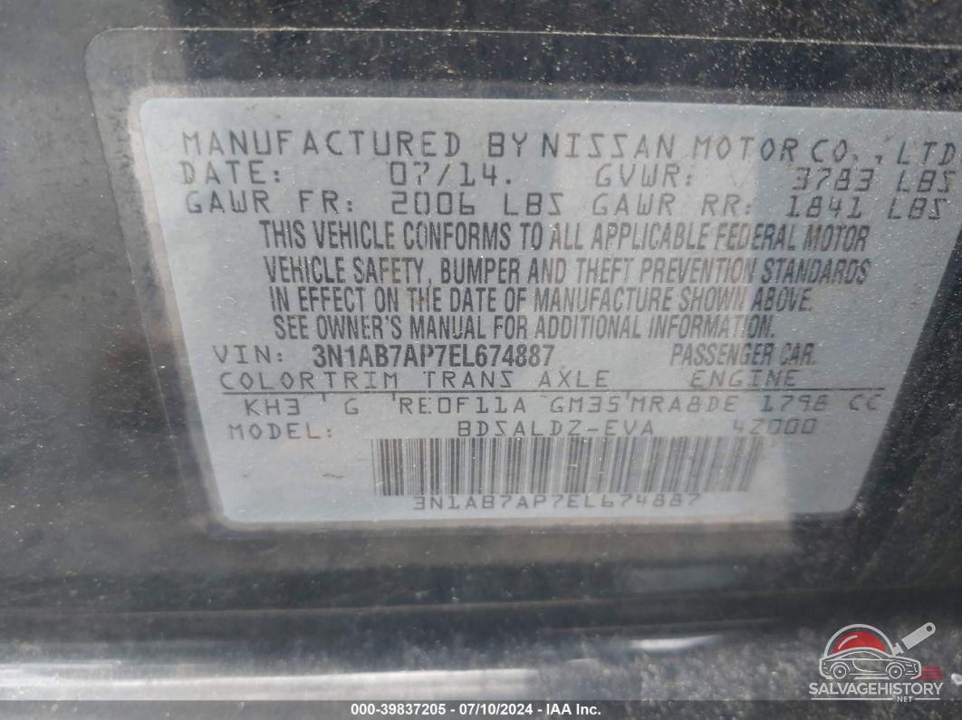 3N1AB7AP7EL674887 2014 NISSAN SENTRA photo no. 9