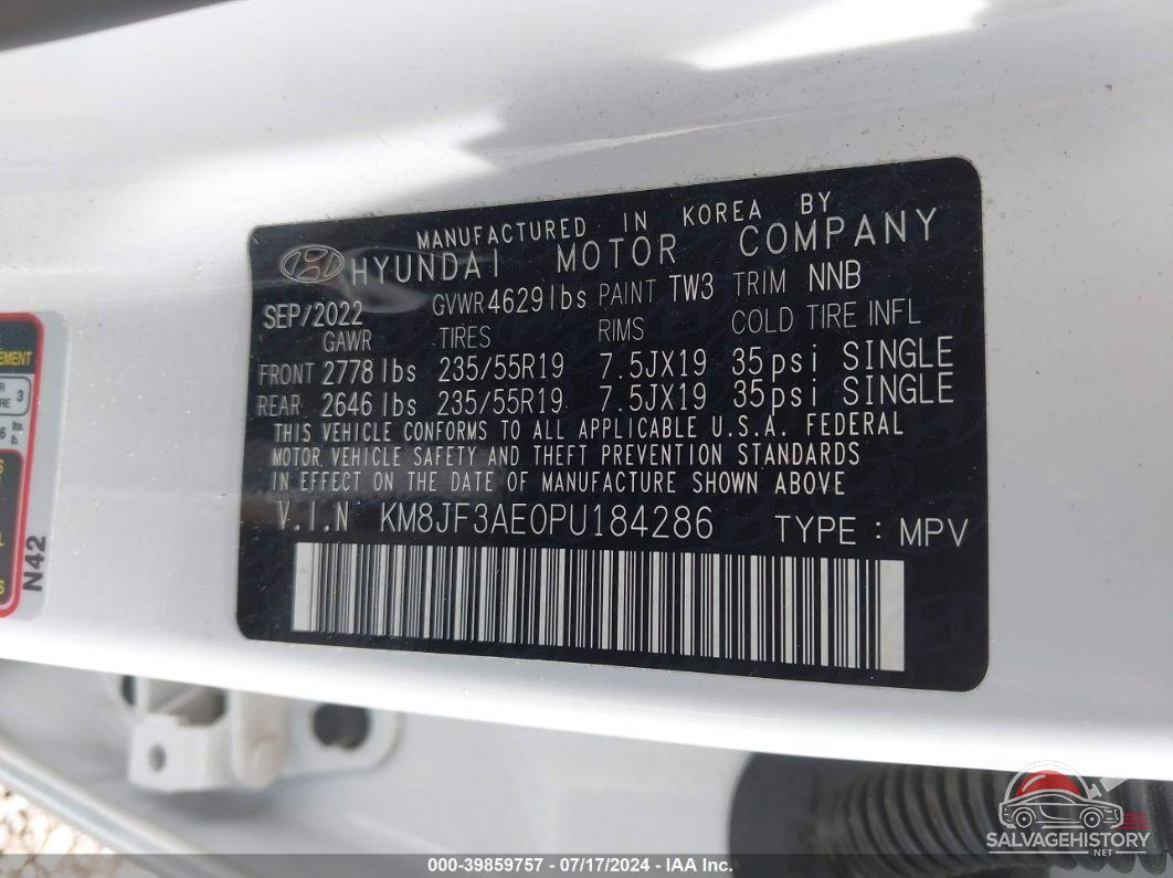 KM8JF3AE0PU184286 2023 HYUNDAI TUCSON photo no. 9