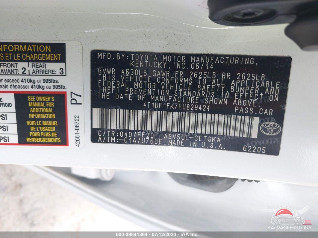 4T1BF1FK7EU829424 2014 TOYOTA CAMRY photo no. 9