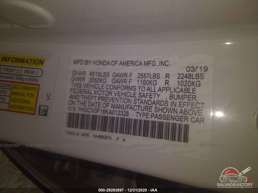 1HGCV3F16KA012328 2019 HONDA ACCORD HYBRID photo no. 9