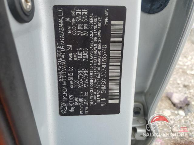 5NMSG13D29H283748 2009 HYUNDAI SANTA FE photo no. 13