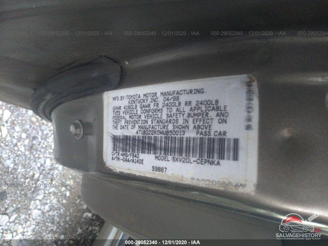 4T1BG22K7WU388484 1998 TOYOTA CAMRY photo no. 9