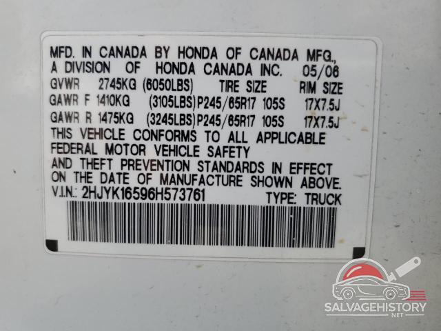 2HJYK16596H573761 2006 HONDA RIDGELINE photo no. 12