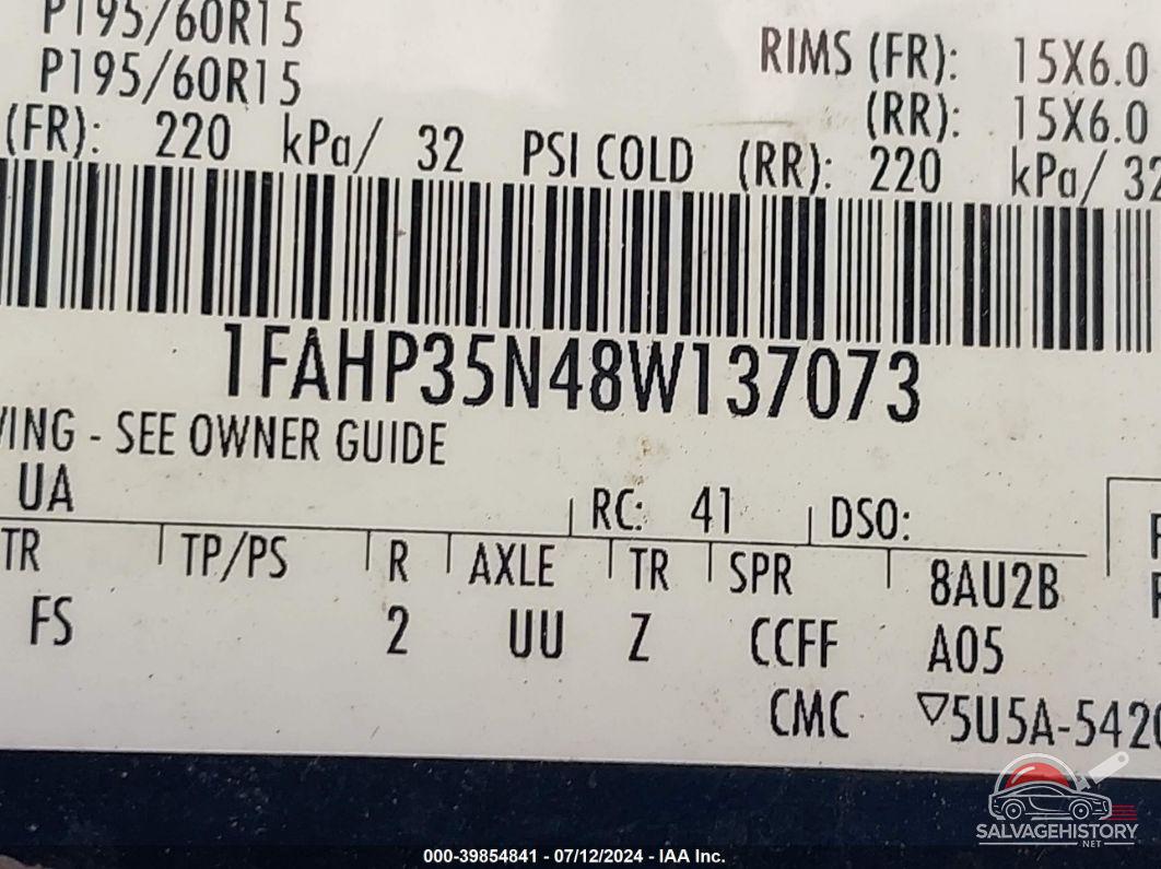 1FAHP35N48W137073 2008 FORD FOCUS photo no. 9