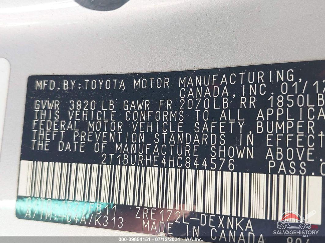 2T1BURHE4HC844576 2017 TOYOTA COROLLA photo no. 9